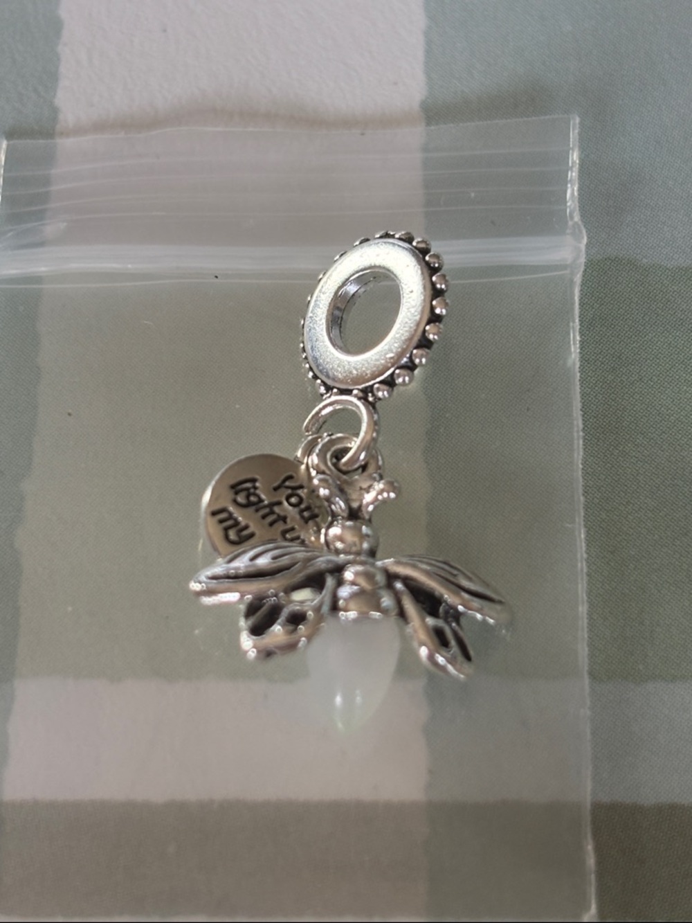 NWOT Sterling Silver Bee Pandora or Necklace Charm with Glow Droplet